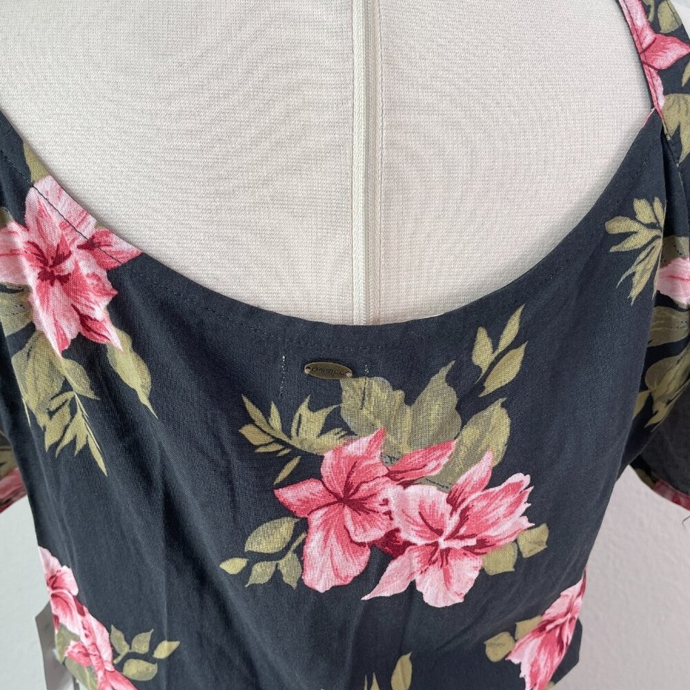 NEW $54 O'Neill Womens Large Charcoal Gray Floral Print Cold Shoulder Wrap Dress - Picture 9 of 12